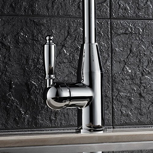 Latón cepillado Chromel del fregadero de cocina del eslabón giratorio único agujero grifos, mezcladores y grifos con la extracción en la cabeza de ducha,