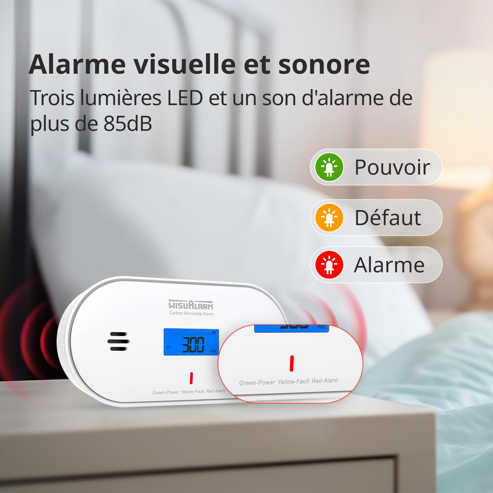Détecteur de monoxyde de carbone, batterie scellée 10 ans, alarme de monoxyde de carbone, avec détection de température et d'humidité et affichage LCD, détecteurs de monoxyde de carbone pour la maison