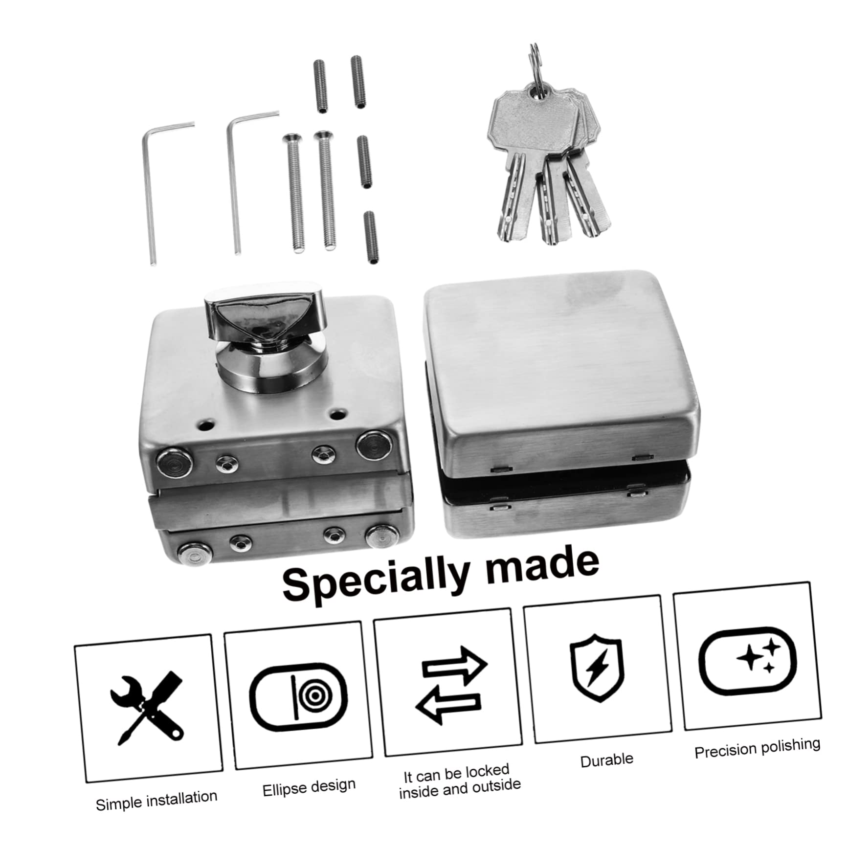 DOITOOL Verrouillage Porte Verre Sans Cadre Loquet Acier Inoxydable Avec Finition Brossée Serrure De Portail Facile à Installer