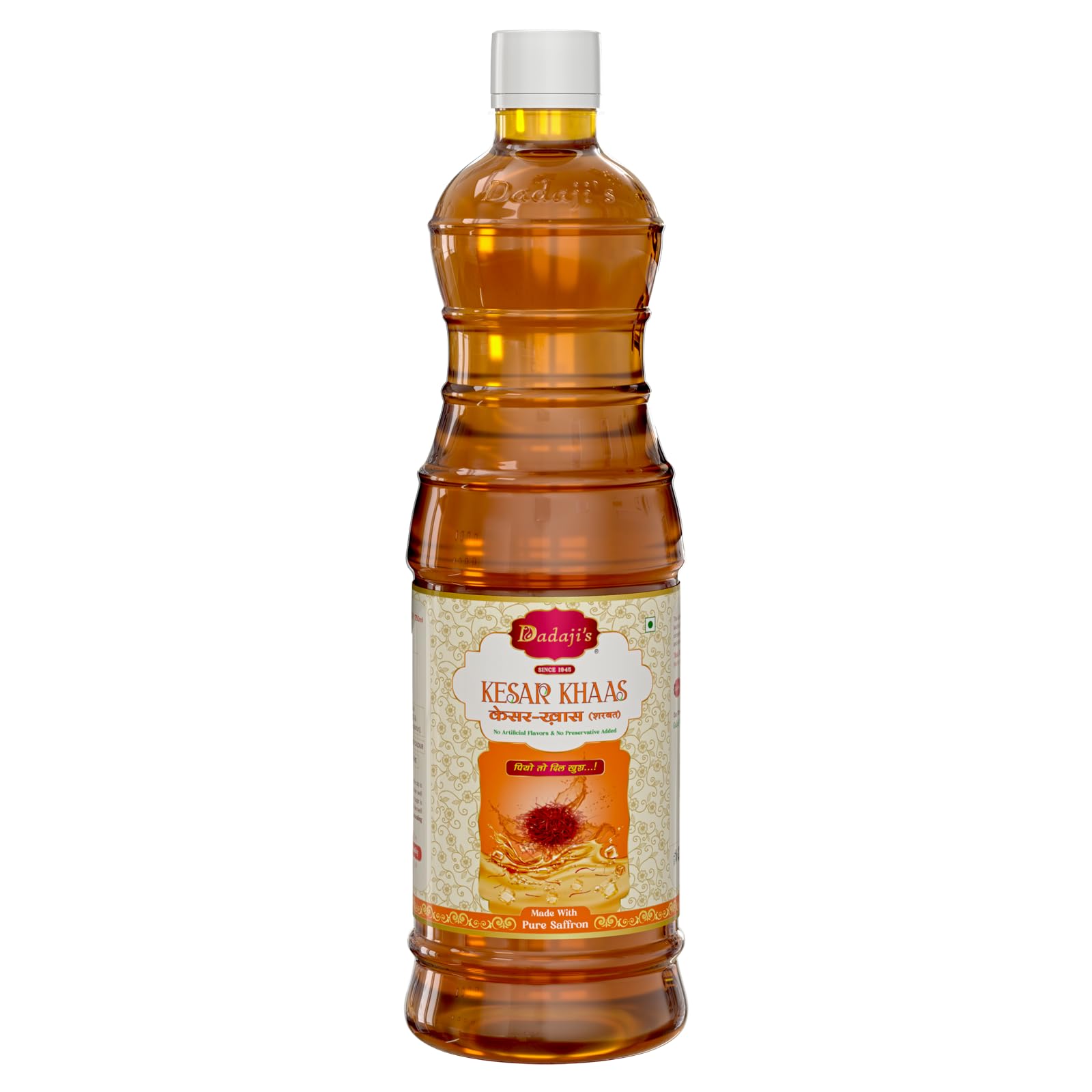 Dadaji's Kesar Khaas Sharbat - Premium Saffron Syrup for Refreshing Drinks & Desserts | Authentic Flavor & Rich Aroma | Ideal for Coolers, Mocktails (750ml)