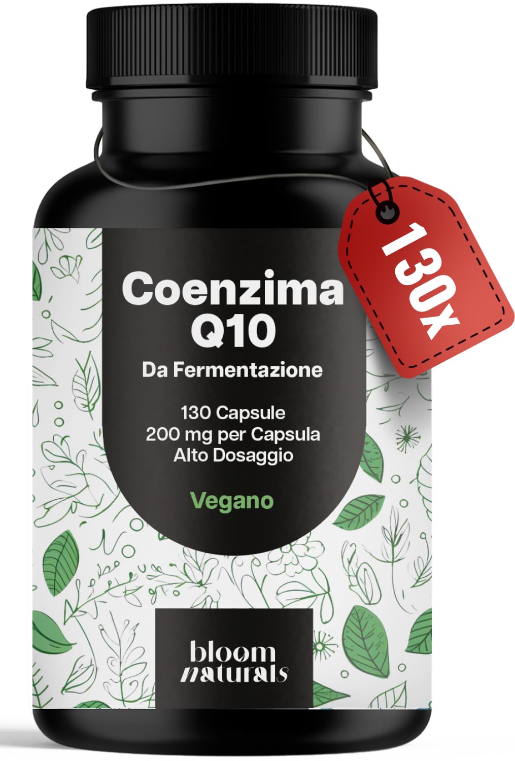Coenzima Q10 Integratore – 130 Capsule – 200 mg per Capsula – Q10 Coenzima da Fermentazione – Vegano – Prodotto in Germania – Integratore Alimentare - Coq10 200mg Testato in Laboratorio