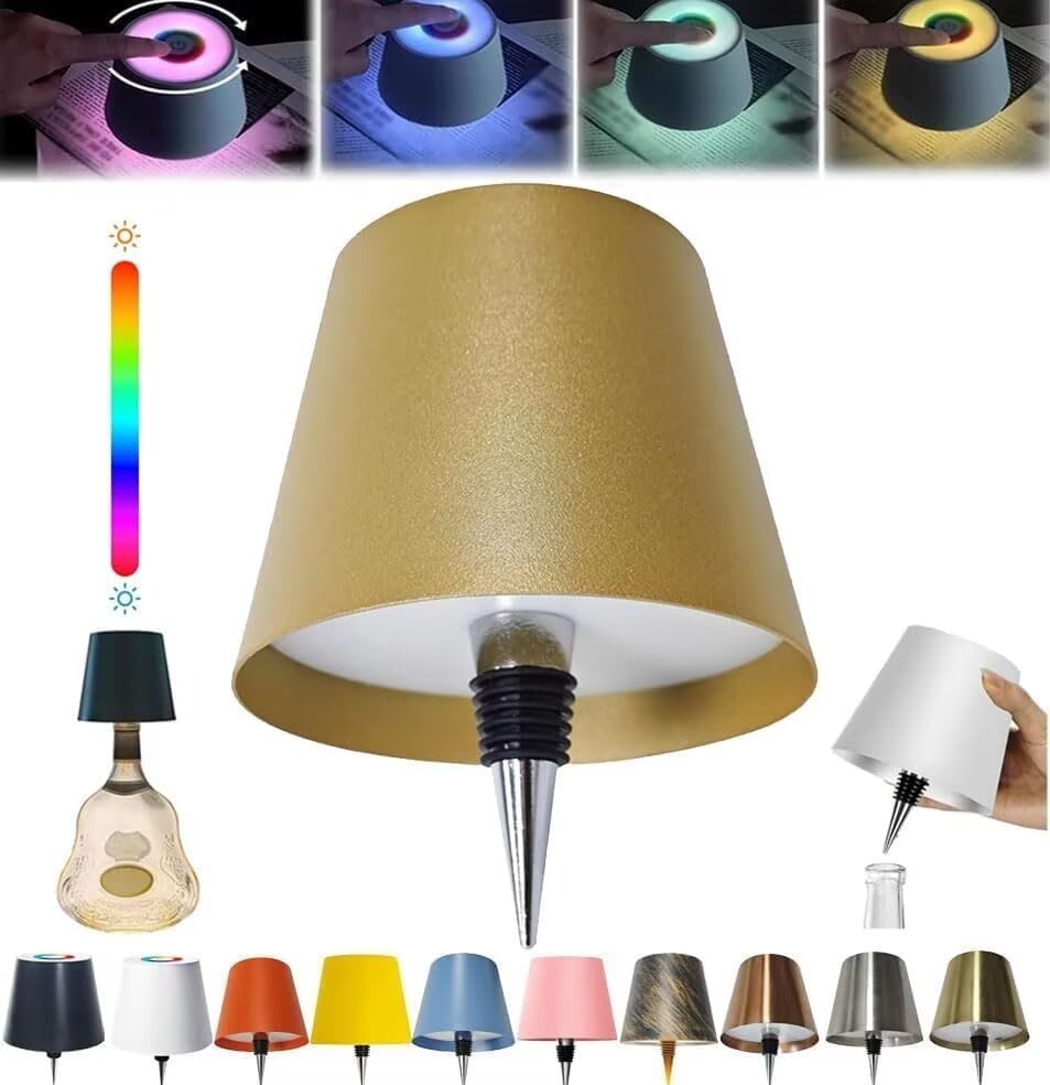 ARRITS Wireless Bottle Lamp RGB Light Modes & Warm Light Table Lamp, Touch Control Wireless Bottle Lampshade, Waterproof Rechargeable Embed Portable Bottle Light for Parties, Bars, Restaurants