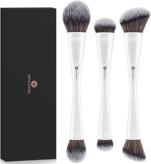 KINGMAS 3-Piece Foundation Makeup Brush Set - Double-Ended Kabuki, Large Foundation, Medium Concealer, Small Contour Brushes for Liquid, Cream, Powder, Blending & Buffing Face Makeup Tools
