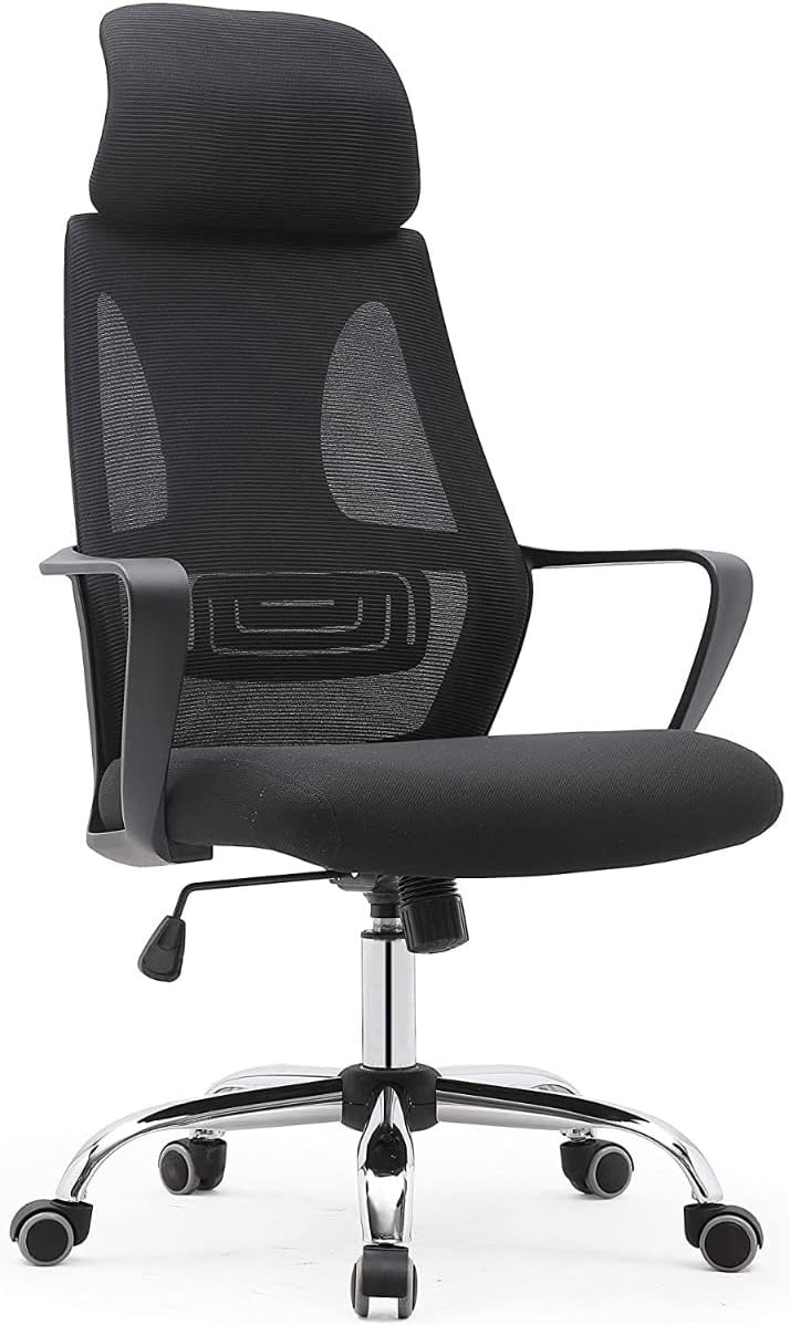 Gardenia Genius Sillón de Oficina ergonómico con reposabrazos y reposacabezas Ajustable en Tejido Transpirable, Acero Cromado Resina, Negro, 62 x 62 x 116