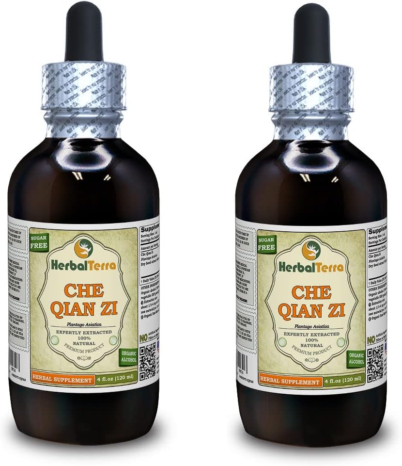 Che Qian Zi (Plantago asiatica) Tincture, Dried Seeds Liquid Extract (Brand Name: HerbalTerra, Proudly Made in USA) 2x4 fl.oz (2x120 ml)
