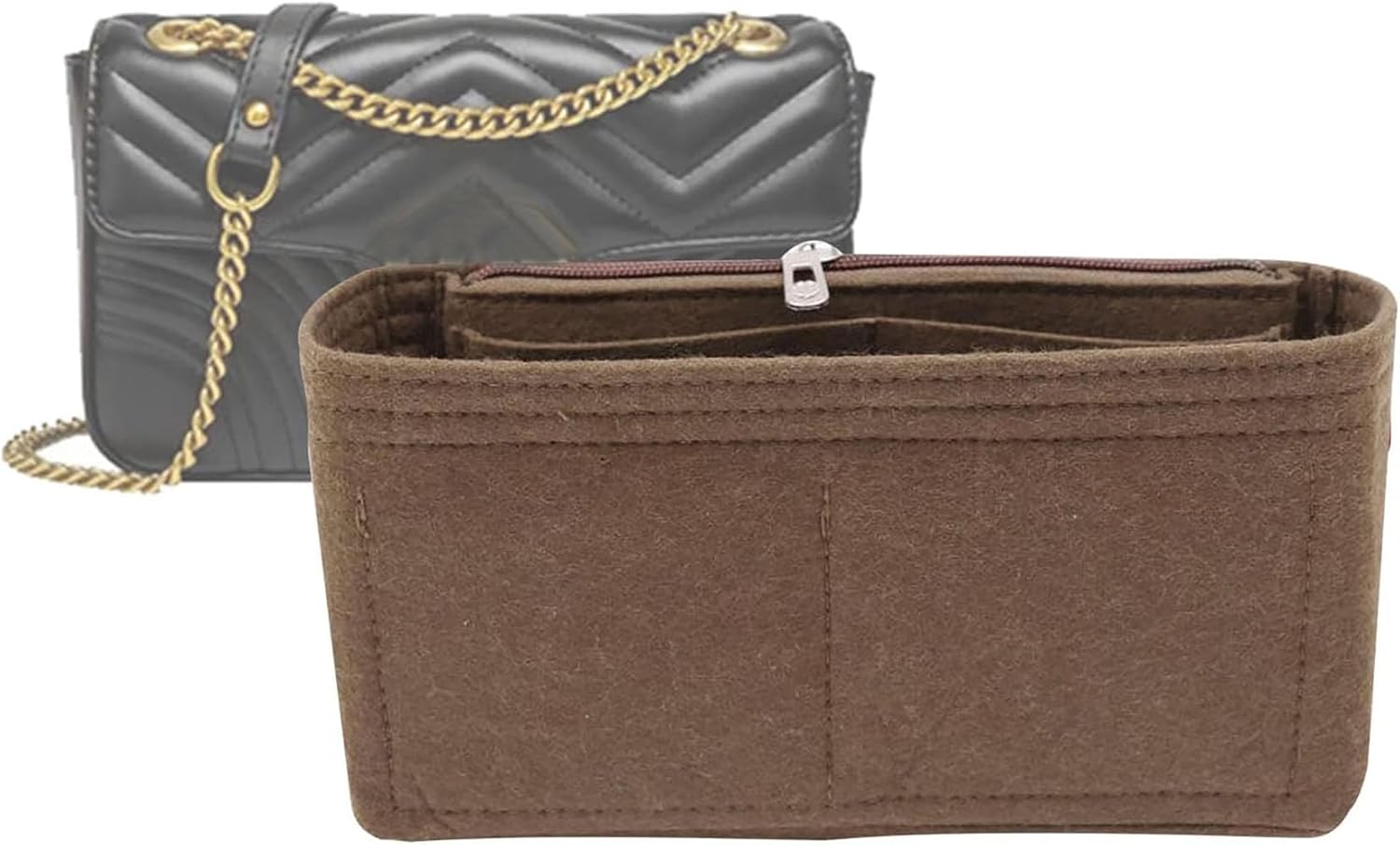 Lckaey Purse Organizer inserts pocket for marmont matelassé mini bag shoulder bag-single pack with zipper 2000Acoffee-S