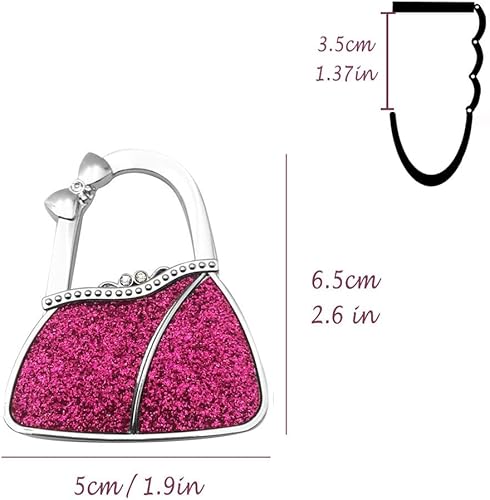 Miniatura 3 de PZMXR Gancho para bolso para mesa, colgador de bolso con diamantes de imitación para mesas de escritorio, perchas plegables para bolsos de mujer,