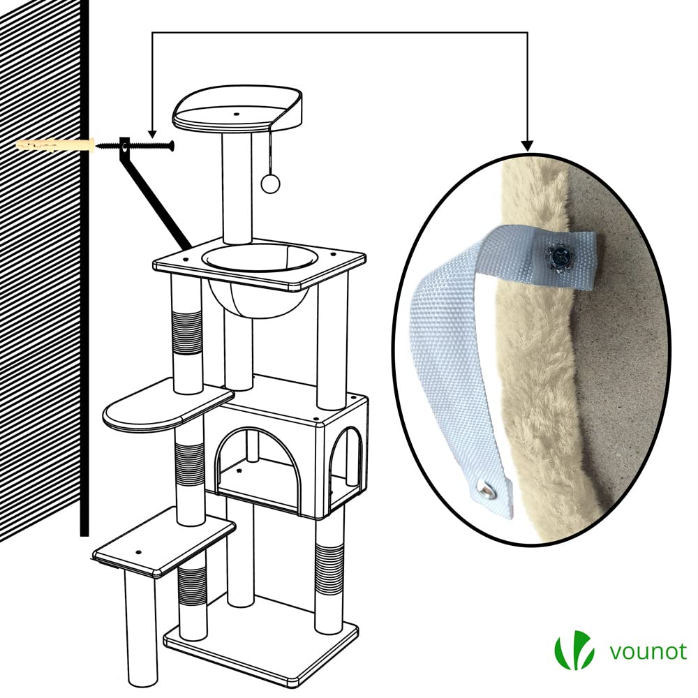 VOUNOT® Árbol Rascador para Gatos, Poste Rascador Estable para Gatos con Nido, Plataformas, Cápsula Espacial y Bola para Gatos, 138cm, Beige