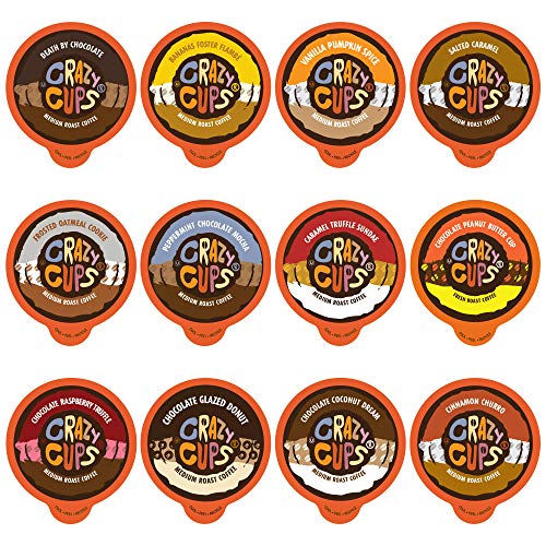 Crazy Cups Flavored Coffee Pods Variety Pack, Medium Roast Flavored Coffee Variety Pack, Single Serve Coffee in Recyclable Coffee Pods for Keurig K cups Machines, 96 Count