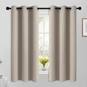 Yakamok Room Darkening Grommet Window Drapes Thermal Insulated Light Blocking Natural Blackout Curtains for Bedroom (42Wx63L,Natural,2 Panels)