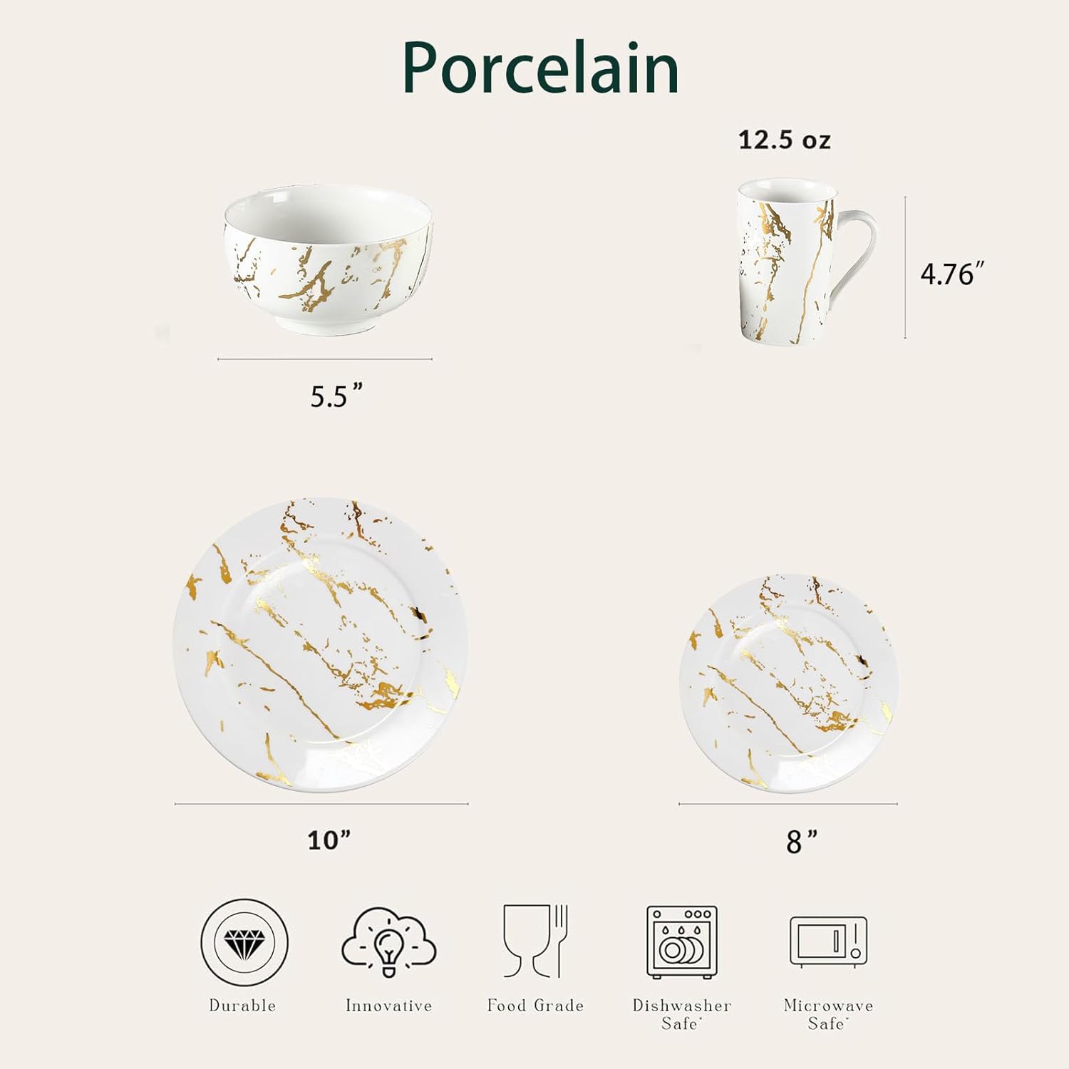 Modern Porcelain 16 Piece White Dinnerware Set,Plates and Bowls Sets,Gold Dish Set for 4,White Dinnerware Set,Dinner Sets with Dinner Plates. - Image 2