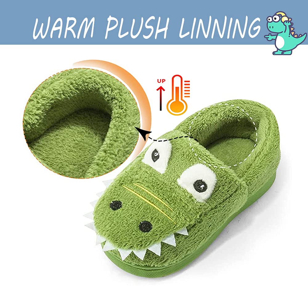 DRECAGE Pantofole Invernali Bambino Bambina Peluche Dinosauro Divertenti Pantofole da casa per Ragazze e Ragazzo Antiscivolo Caldo Ciabatte Verde 25/26 EU Dimensione Etichetta 170