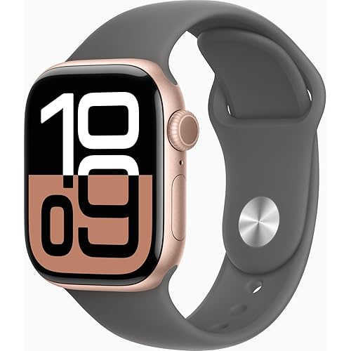 Apple Watch Series 10 [GPS, 42mm] - Rose Gold Aluminum Case with Stone Gray Sport Band, M/L (Renewed)
