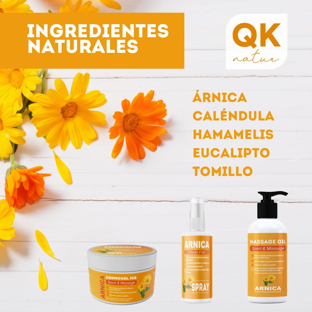 QKnatur - ARNICA Spray con extracto de Garra del diablo (Harpagofito) - 100ml. - Efecto frío. Dolor muscular, espalda, rodillas, contracturas. Con aceites esenciales de Gaulteria, Menta y Romero
