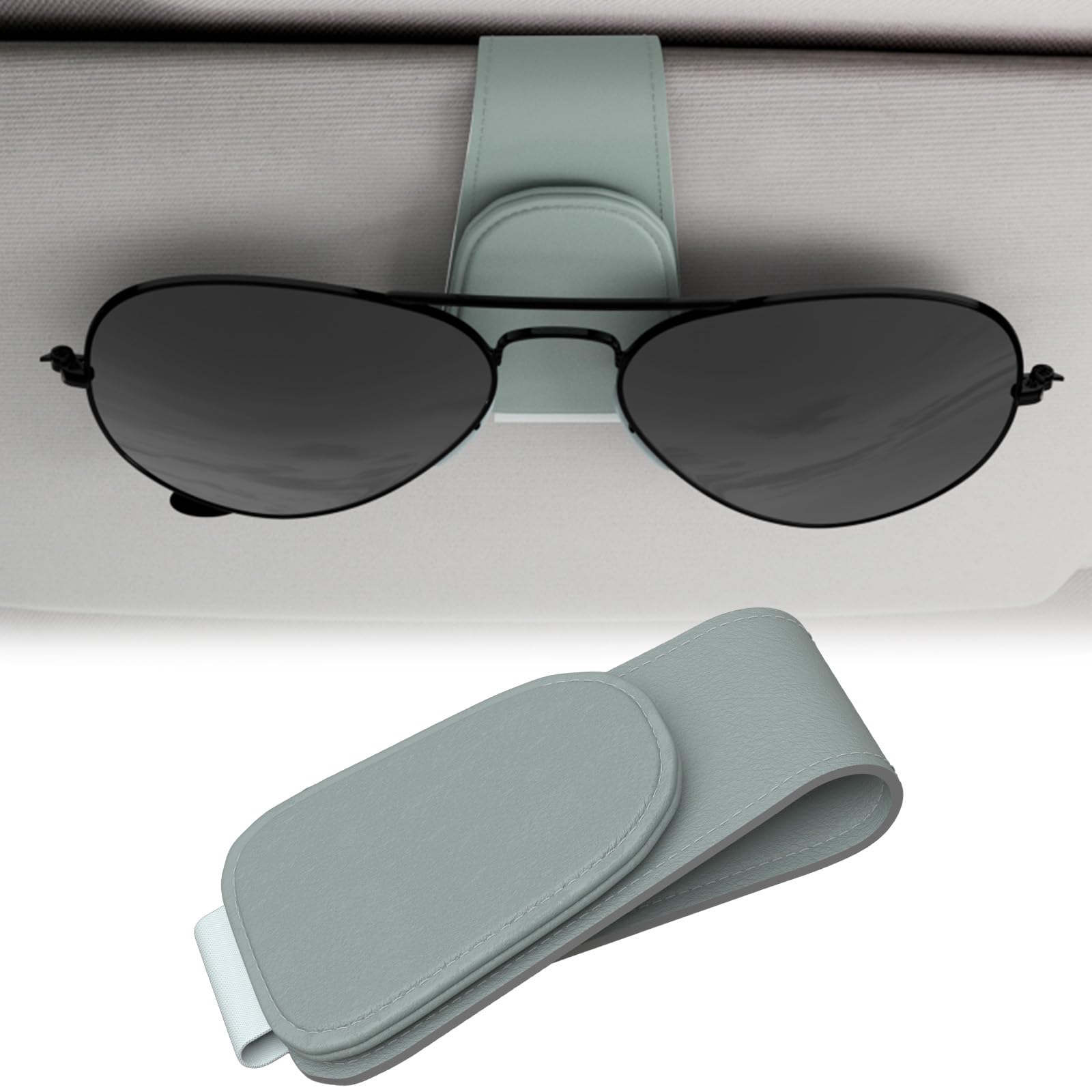 Sunglass Holder for Car, Sunglasses Holder Eyeglass Hanger Clip Magnetic Leather for Car Visor, Cars Sun Visor Ticket Card Clip