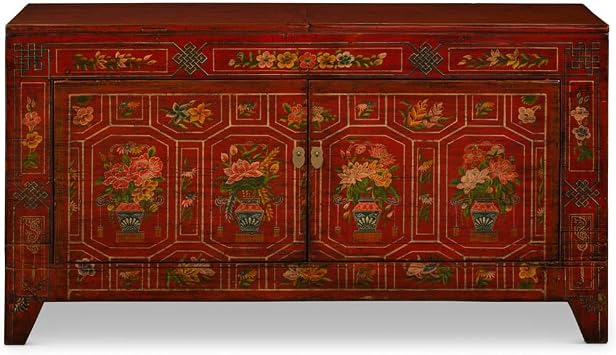 Elmwood Dark Red Dong-Bei Oriental Cabinet