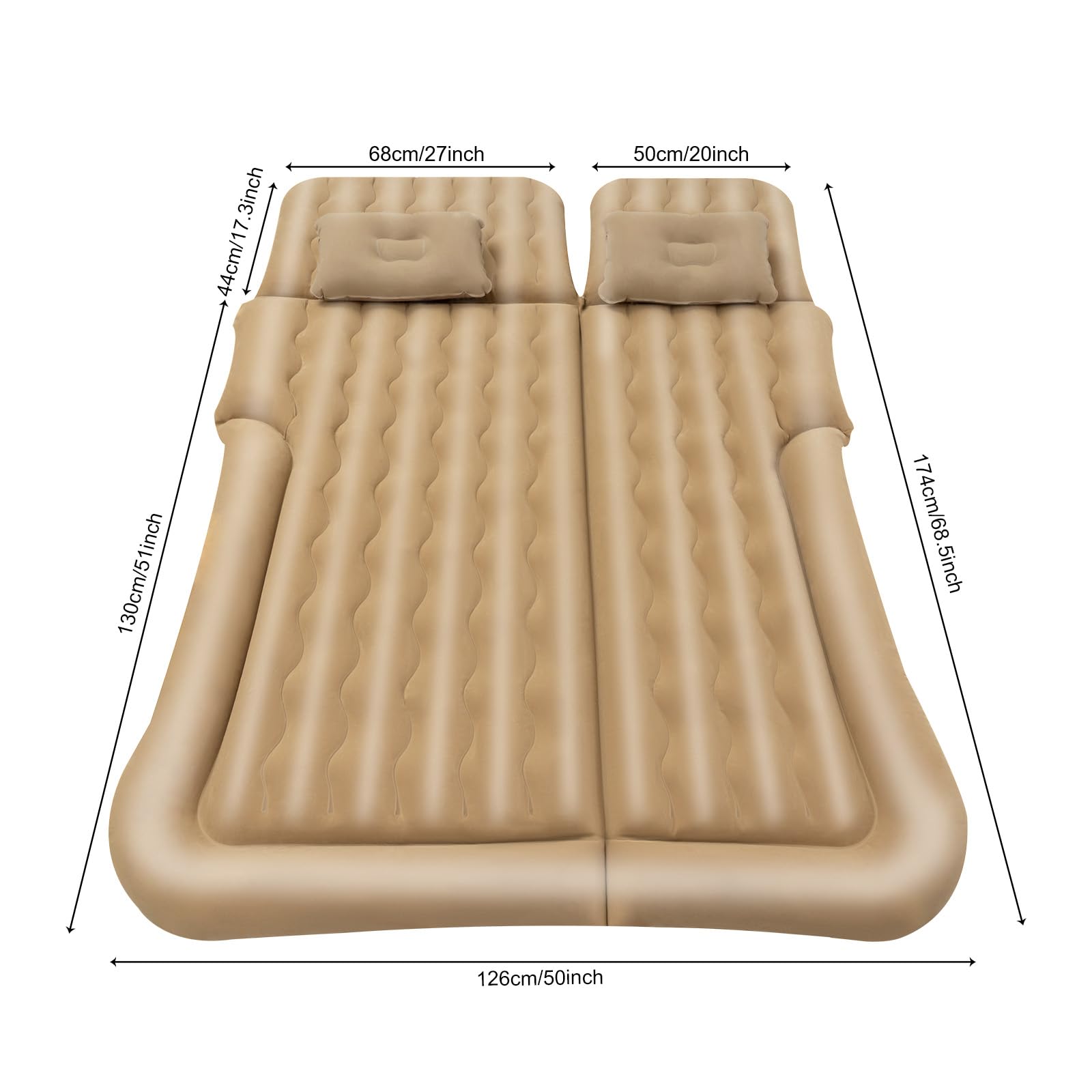 MINRS Materac samochodowy 120 x 170 cm, dmuchany, samopompujący, z pompką i poduszką, wodoszczelny, przenośny, do podróży, na kemping, do aktywności na świeżym powietrzu (beżowy)
