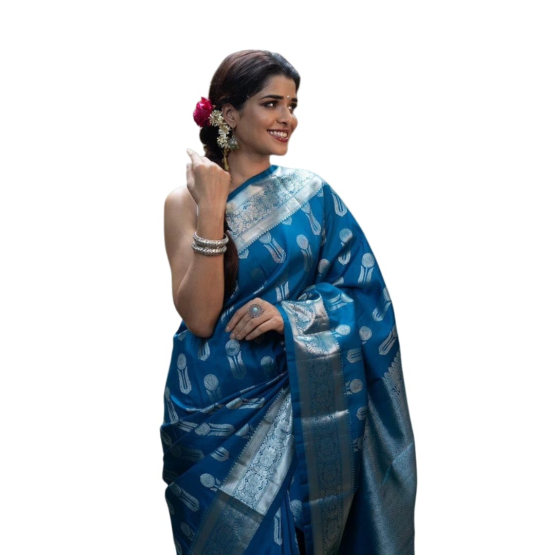 NEOPOL Women's Banarasi Style Pure Kanjivaram Silk Jacquard Kanchipuram Pattu Saree With Un-Stiched Blouse