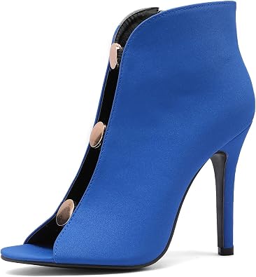 Kluolandi Womens Peep Toe Ankle Booties Satin Stiletto Heels with Side Zipper