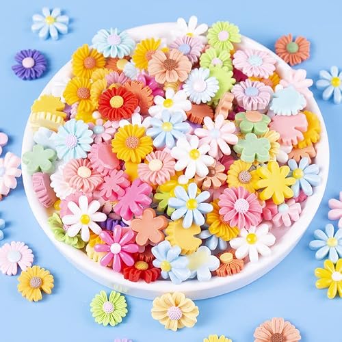 Honnydend デコパーツ 100個セットヒナギク レジンパーツ ヘアピンパーツ アクセサリー ミックス 手作り 飾り物 携帯ケース装飾 DIY 手工芸品 子供 デコレーションパーツ 手芸 ハンドメイド用の商品画像（Amazon）