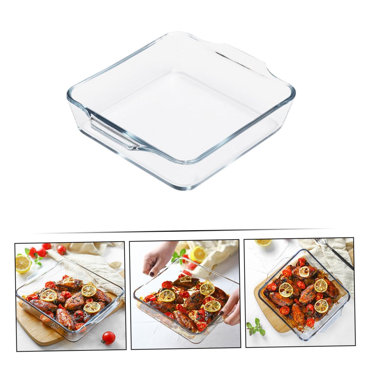 GLEAVI Fuente para Hornear de Vidrio Doble Asa de 0.8l, Apta para Microondas y Lavavajillas, Adecuado para Regalos Día del Padre en Cocina y Repostería