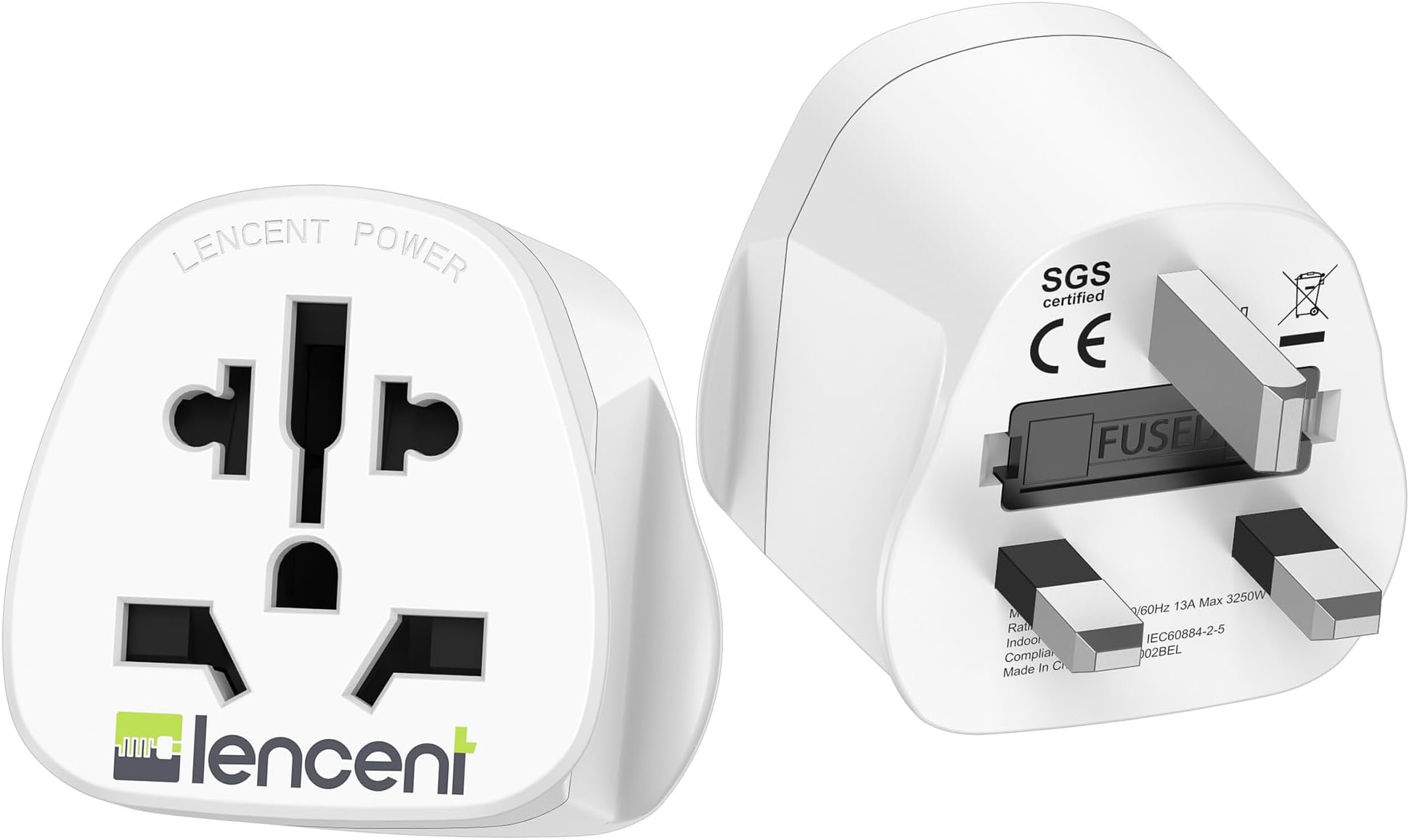 LENCENT 2Pcs World to UK Travel Adapter, Universal Input Socket Accepts USA/Europe/China/Australia Plugs, Universal Adapter to Type G UK Plug Adaptor