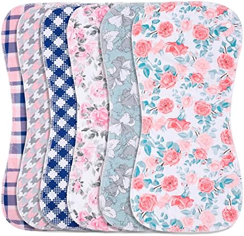 Baby Burp Cloths & Baby Bibs 2-in-1 Design Large Size 3 Layers Thicken 100% Cotton Super Absorbent and Soft Baby Spit Up Burping Rags Baby Burp Cloth Set for Girls 6 Pack