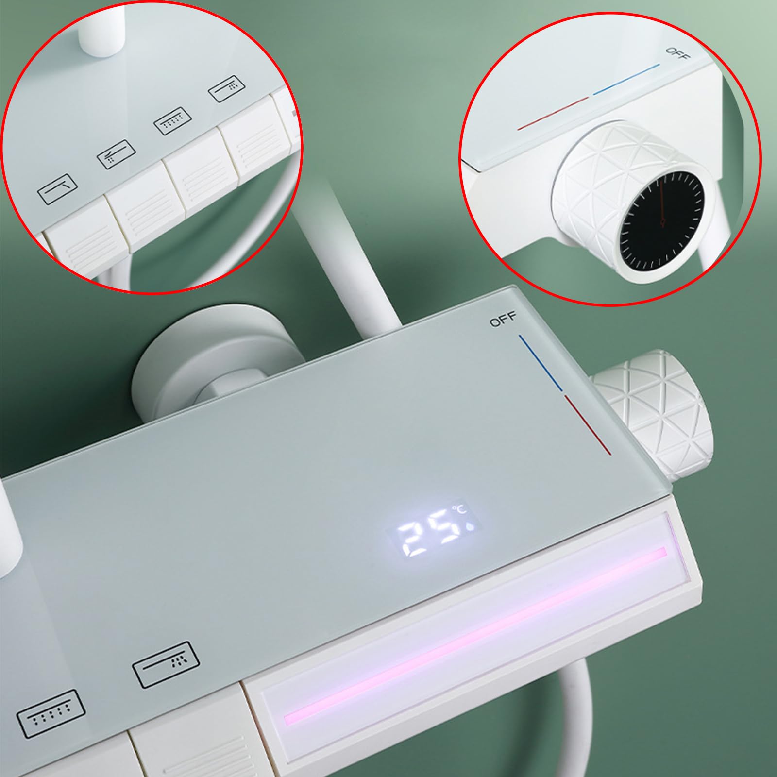 Set di rubinetti per Sistema Doccia con Display Digitale, luci ambientali, soffione a Pioggia, doccetta a 3 modalità, spruzzatore per Bidet a 2 funzioni, beccuccio per Vasca a casc