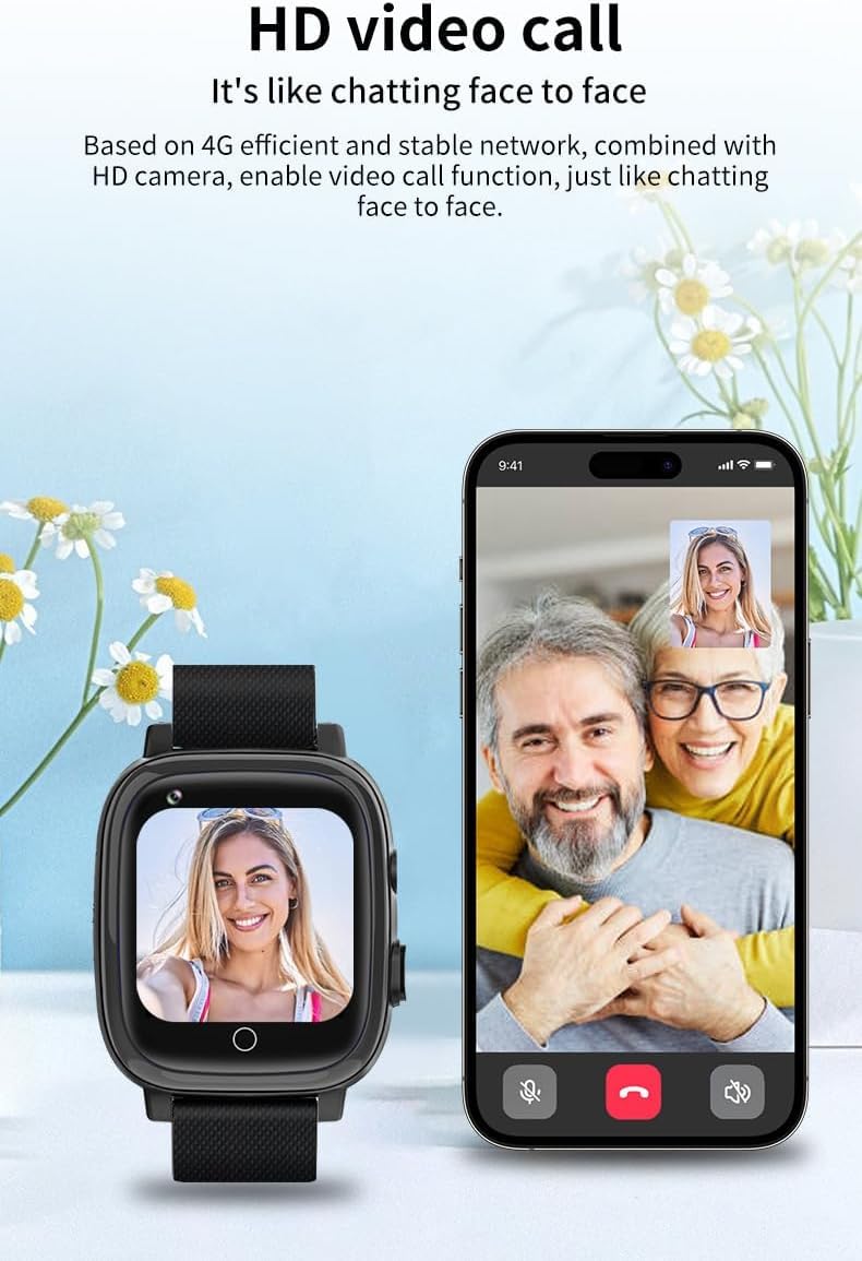 Reloj Inteligente GPS para Ancianos con Botón De Emergencia Sos, Dispositivos De Alerta De Alarma Y Caída, Reloj Inteligente De Videollamada 4g A Prueba De Agua, para Demencia, Alzheimer