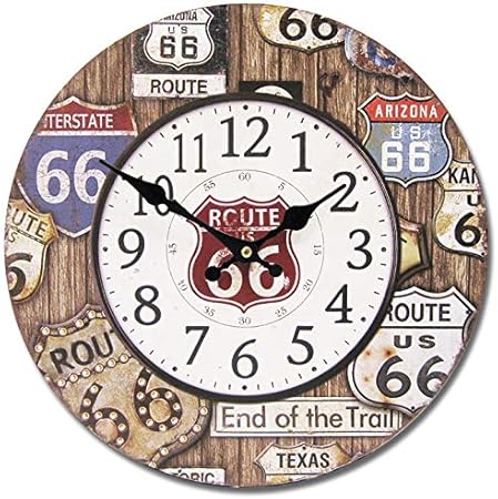 Amazon Co Jp アメリカンウォールクロック 時計 34cm ルート66 標識 A048 ロードサイン 壁掛け時計 Route66 大きい ヴィンテージ風 ガレージ かっこいい おしゃれ 西海岸風 インテリア アメリカン雑貨 ホーム キッチン