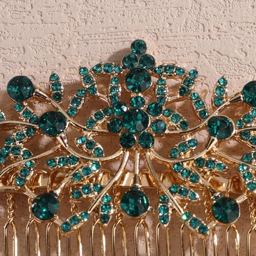 Peine de cristal bohemio para cabello de novia verde miniatura 5