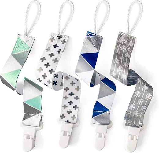 PandaEar Baby Pacifier Clips Solid Color, 4 Pack Universal Holder Leash for Boys and Girls, Perfect for Baby Teething Toys Teethers and Baby Shower Gift (Neutral)