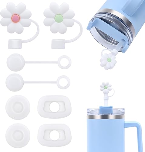 Juego de 8 tapones a prueba de derrames para Stanley Cup 1.0 de 40 oz30 onzas, tapón de silicona Raymall con 2 adornos redondos de pajilla, 2 tapas