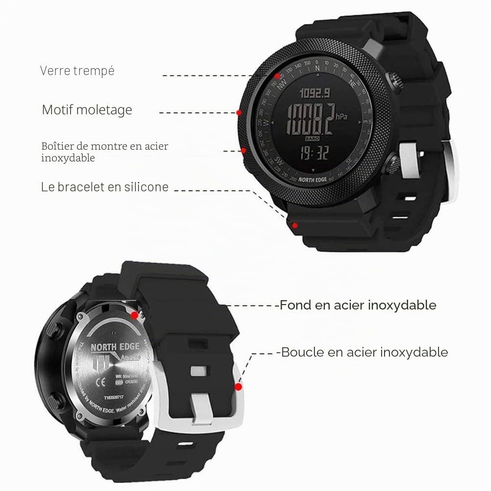 Hommes de Montre Militaire Extérieure Sport Numérique Étanche Armée Montre-Bracelet avec Chronomètre Altimètre Hauteur/Mesure De la Pression, pour la Randonnée Running Alpinisme