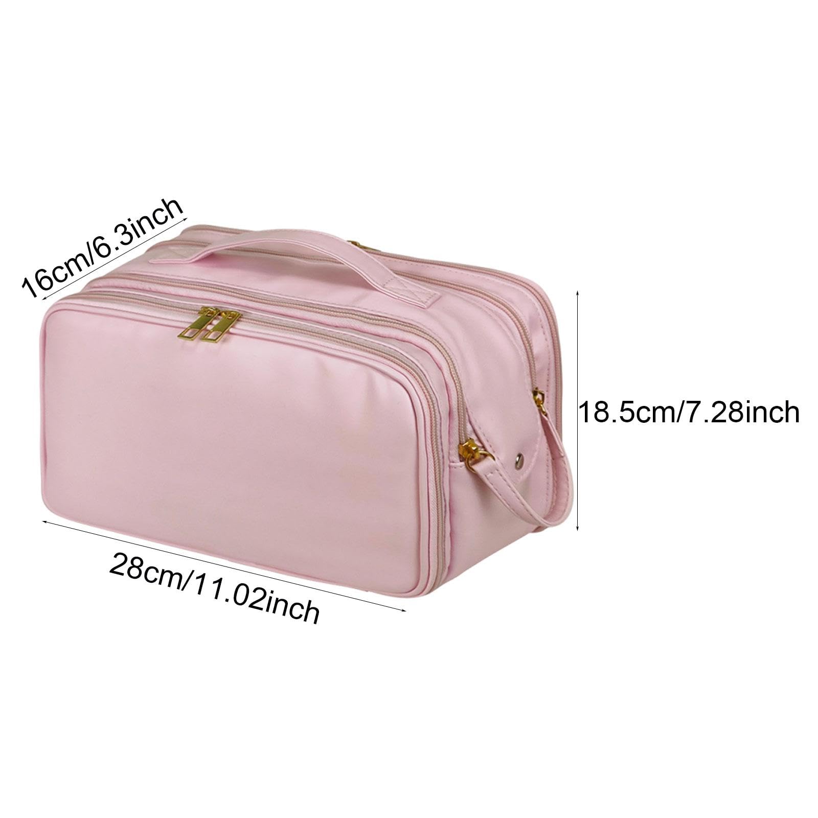 perfk Borsa da viaggio per cosmetici, per trucco, portatile, spaziosa, con portapennelli, robusta custodia per il trasporto, Rosa