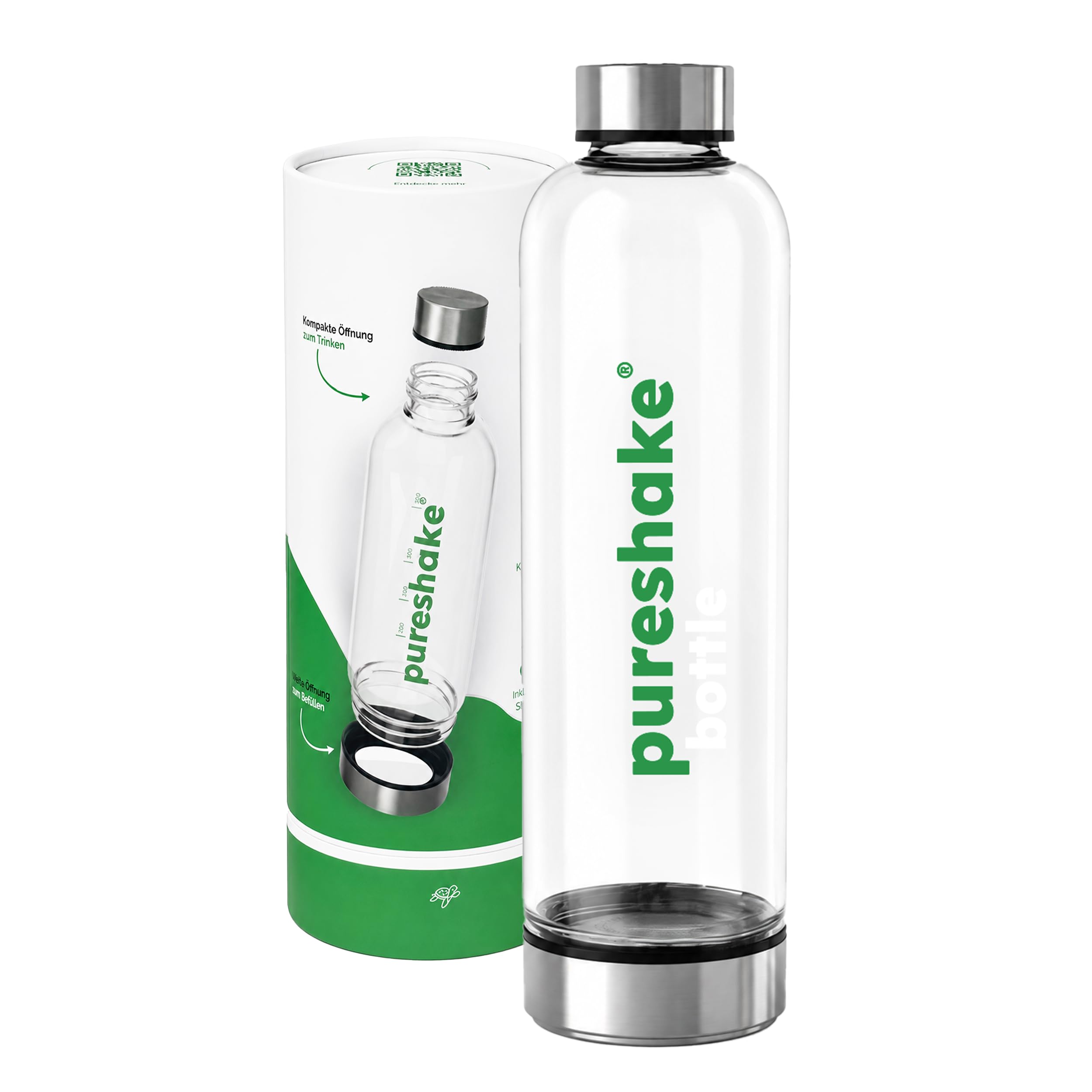 1 Liter GLASSFLASCHE EDELSTAHLFLASCHE | 100% Glas und Edelstahl | 0% Kunststoff | Trinkflasche aus Glas mit Sleeve, easyclean 1000ml