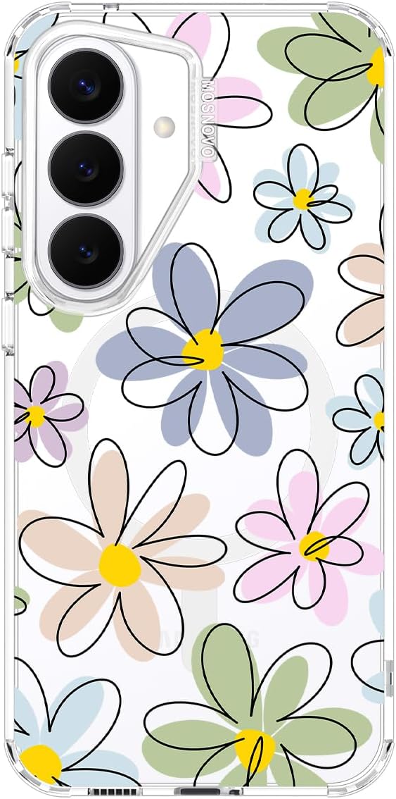MOSNOVO for Samsung Galaxy S26 Clear Case, Fit for MagSafe, 6.6ft Military-Grade Shockproof Magnetic Protective Phone Cover,Linear Blooms