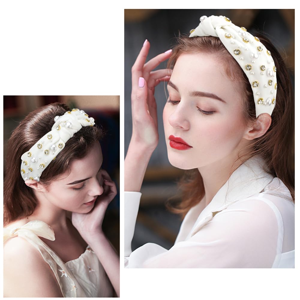 Chic White Headband with rhinestone embellishments Bride Embellished Veil Headband – Impressions Online Boutique main image 3