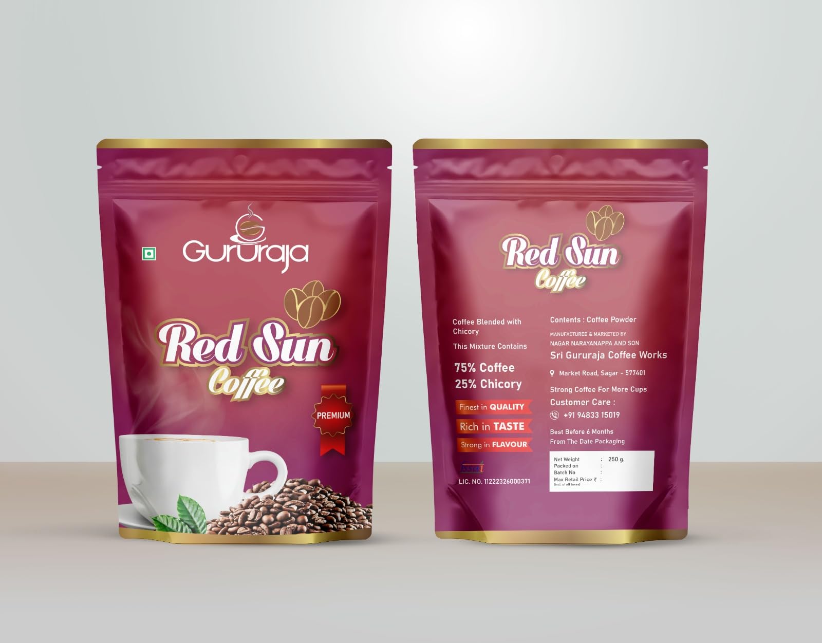 Gururaja Red Sun Premium Coffee Powder with Chicory, 75% Coffee 25% Chicory Blend, Strong Flavour, 250g-image-6