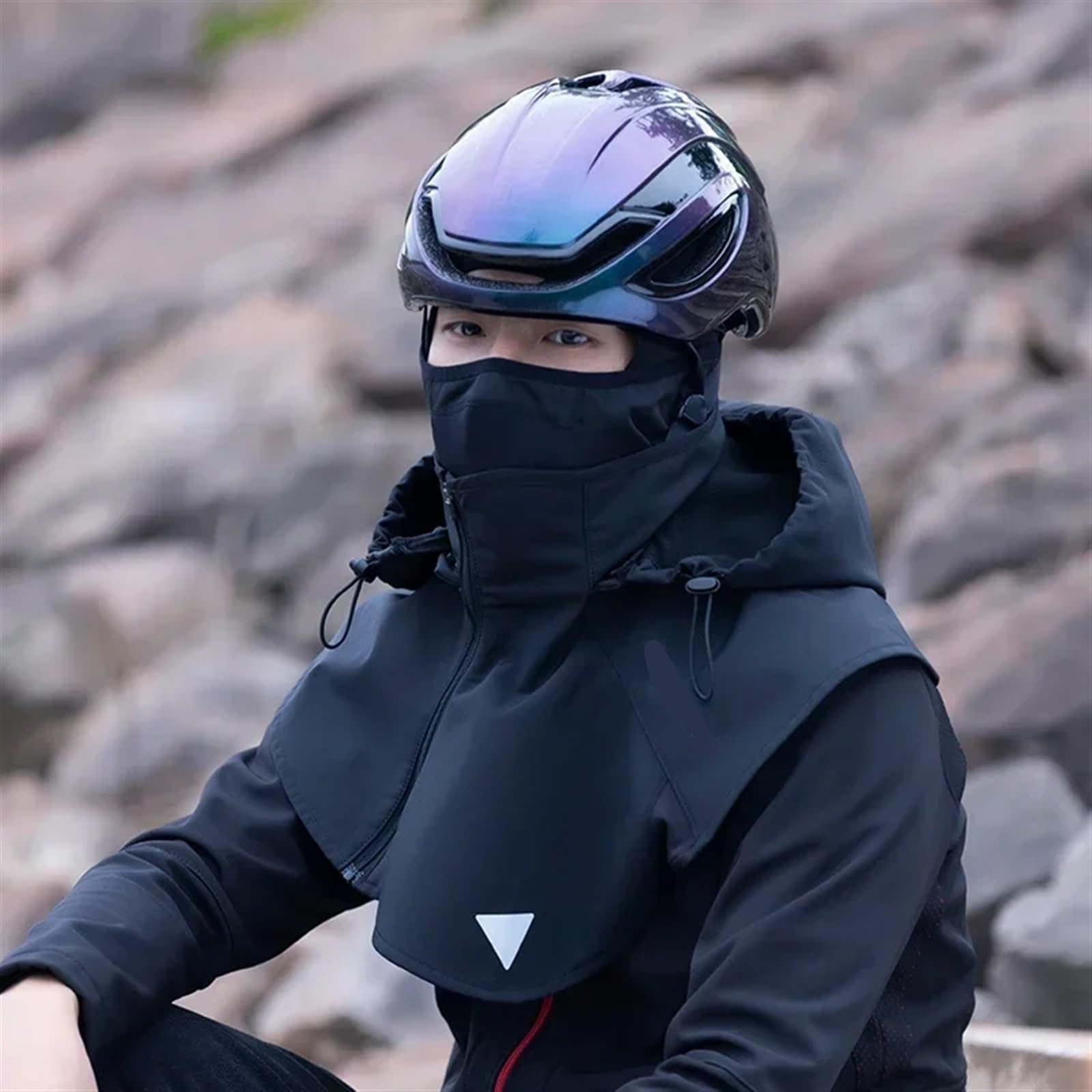 Sottocasco Caldo Maschera Invernale da Ciclismo for Donna e Uomo, con Cappuccio, Passamontagna, Calda, Antivento, da Sci, in Pile, a Doppio Strato, for Moto e Scooter(Black)