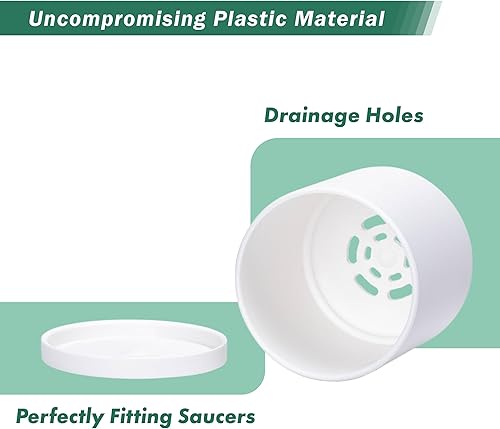 Miniatura 78 de D'vine Dev Paquete de 2 macetas de plástico modernas de 6.5 pulgadas, macetas de jardín pequeñas para plantas con agujeros de drenaje y platillos