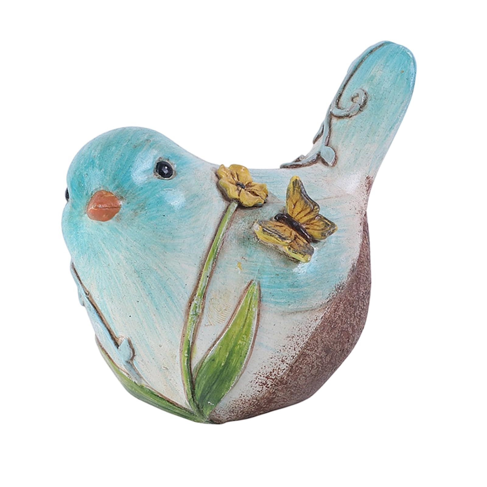Bird Figurine for Tabletop Decor Resin Sculpture with Raised Flower and Butterfly Detail for Shelf and Console Table Tiered Tray Decor