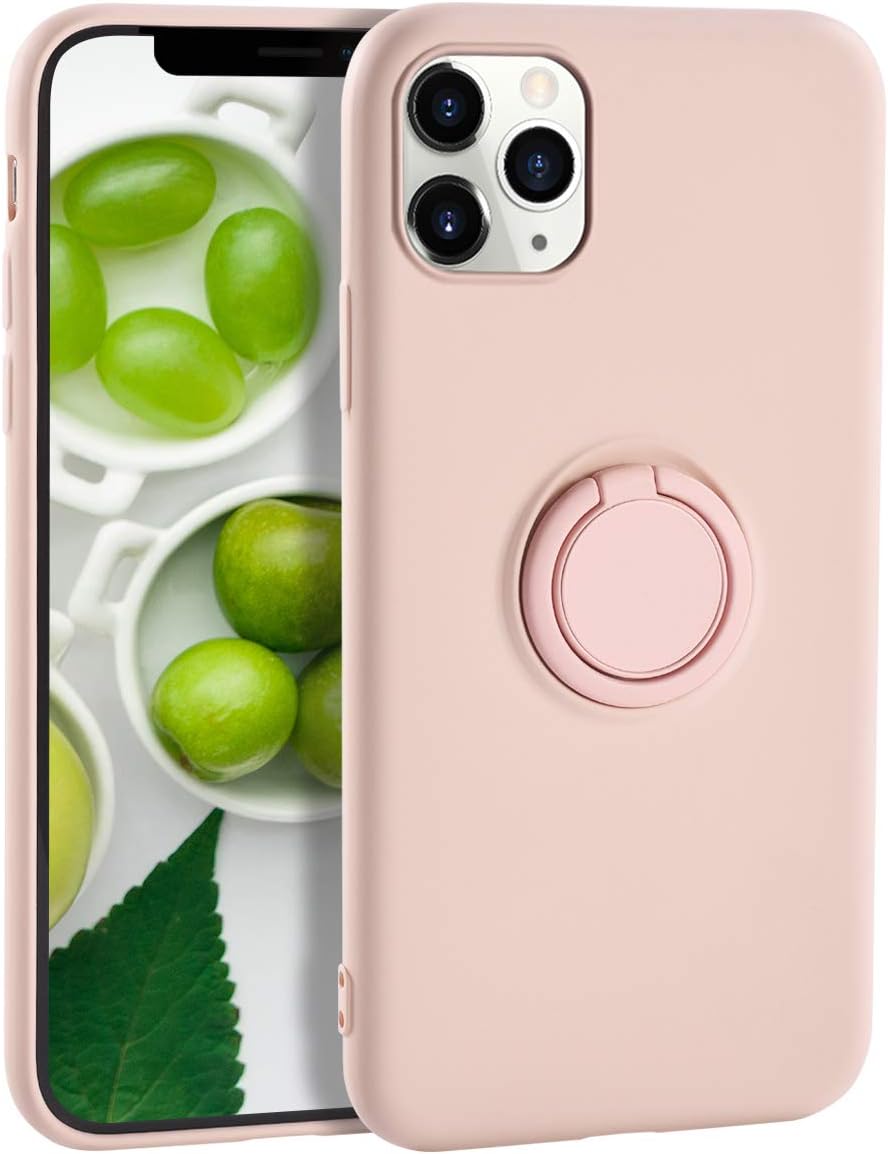 Yoopake iPhone 11 Pro Case Silicone, iPhone 11 Pro Liquid Silicone Thin Case with Ring Stand Support Magnetic Car Mount Soft Slim Cute Phone Case Cover for Apple iPhone 11 Pro,Pink