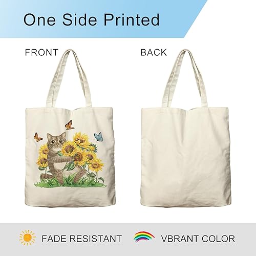 Miniatura 5 de Dlzdn Bolsa de lona con diseño de girasoles de gato para mujeres, estética, divertida, bolsa de compras para gatos, bolsa de playa, regalos para