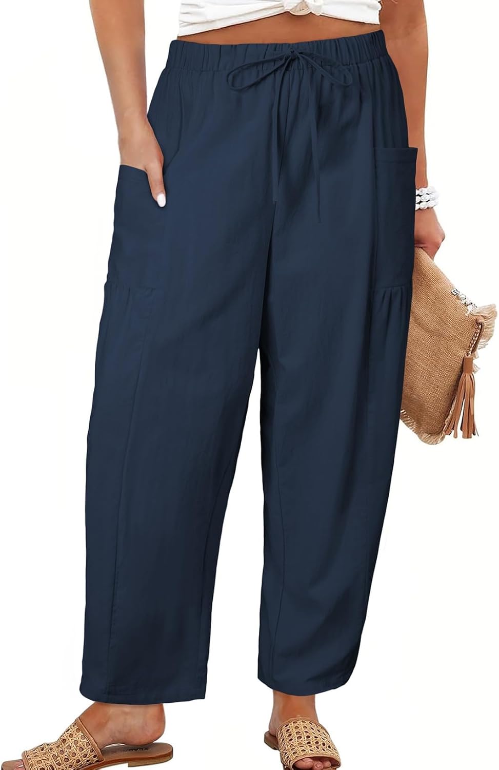 Eytino Womens Plus Size Wide Leg Pants Elastic Waist Drawstring Casual Palazzo Pants Lounge Trouser with Pockets(1X-5X) Eytino Womens Plus Size Wide Leg Pants Elastic Waist Drawstring Casual Palazzo Pants Lounge Trouser with Pockets(1X-5X)