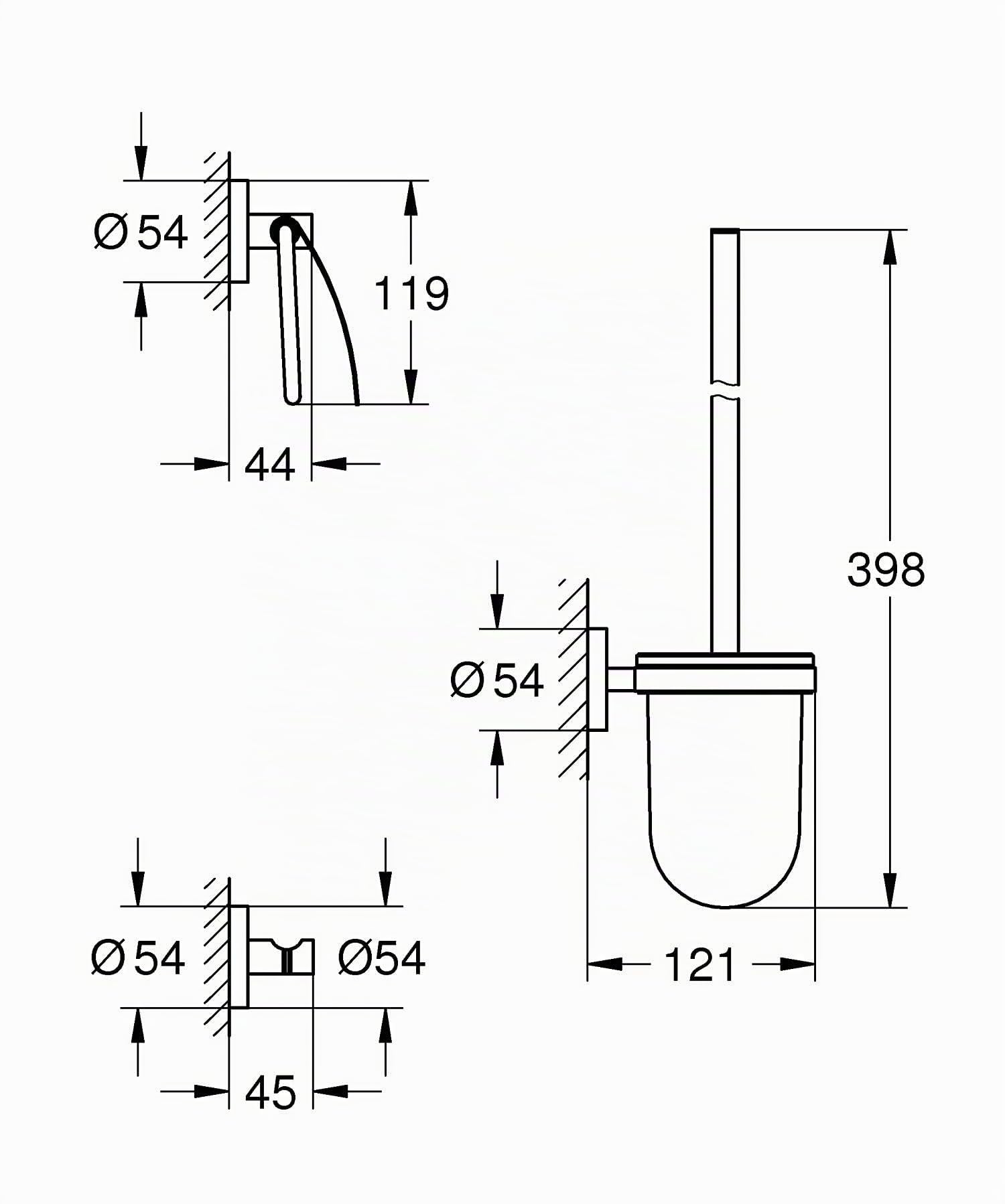 GROHE Start Set d'Accessoires 3-in-1 (Patère Murale, Dérouleur Papier Mural et Porte-balai WC), A coller avec GROHE QuickGlue ou à visser, Chromé, 41204000