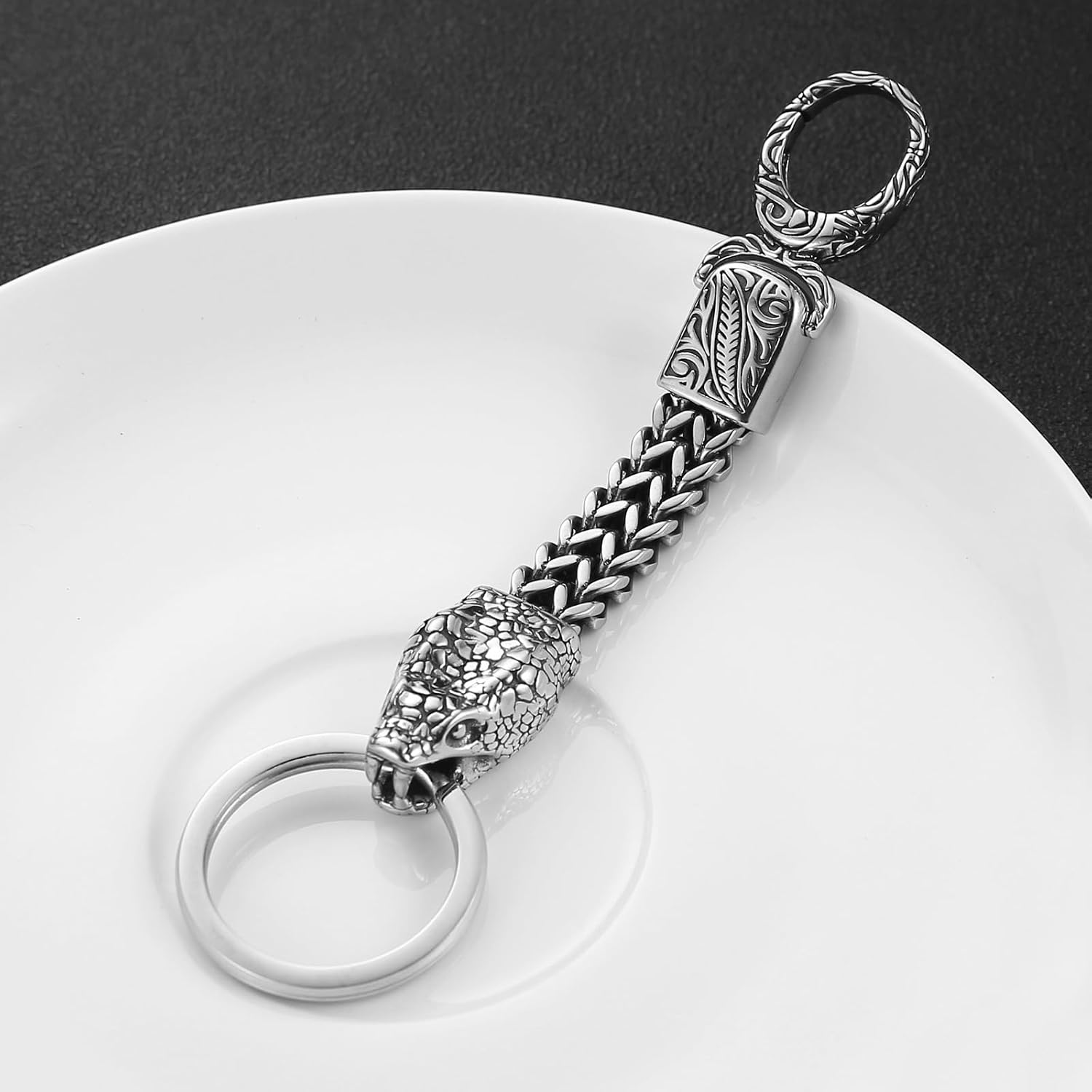 HZMAN Gothic Stainless Steel Motorcycle Keychain for Men image 3