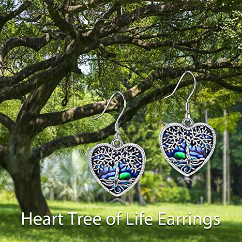 Onefinity Heart Tree Of Life Earrings Sterling Silver Abalone Shell Tree Of Life Dangle Drop Earring For Women Girls Jewelry #TOP4