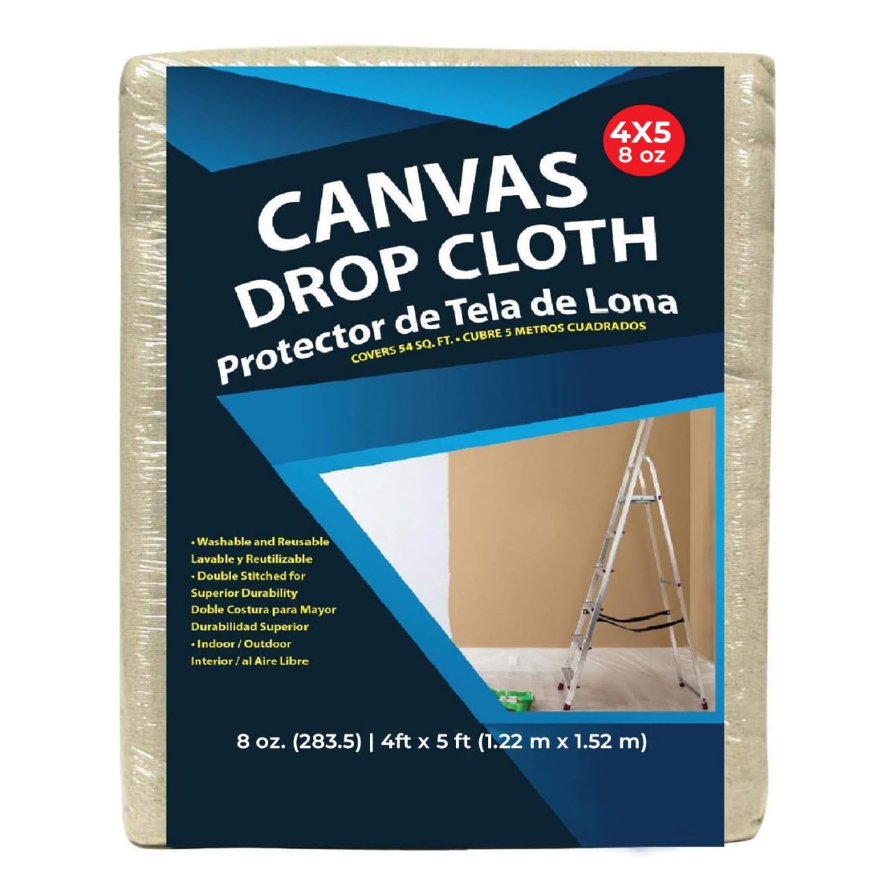 Premium Cotton Canvas Drop Cloth 8 oz, 4x5 ft – Heavy Duty Reusable Painter’s Cloth for Painting, Staining, DIY Projects, Furniture & Floor Protection, Washable Dust Sheet, Indoor & Outdoor Use