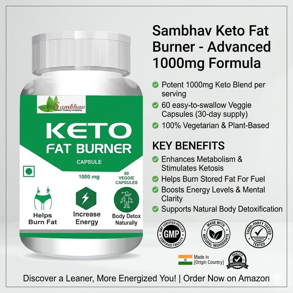 Sambhav Keto Fat Burner Capsules, 1000mg, Green Coffee Extract, Garcinia Cambogia, Green Tea Extract, Weight Management & Metabolism Support, 60 Capsules (n) — Amazon image 3